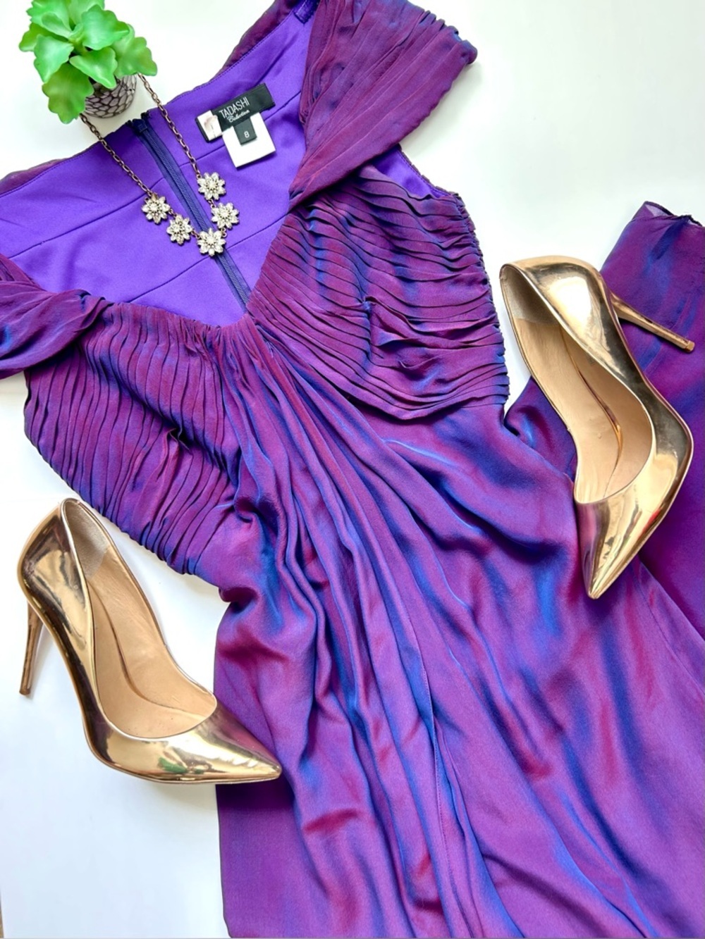 Vintage Tadashi Purple Iridescent Silk Evening Gown Formal Regency Maxi Dress 8